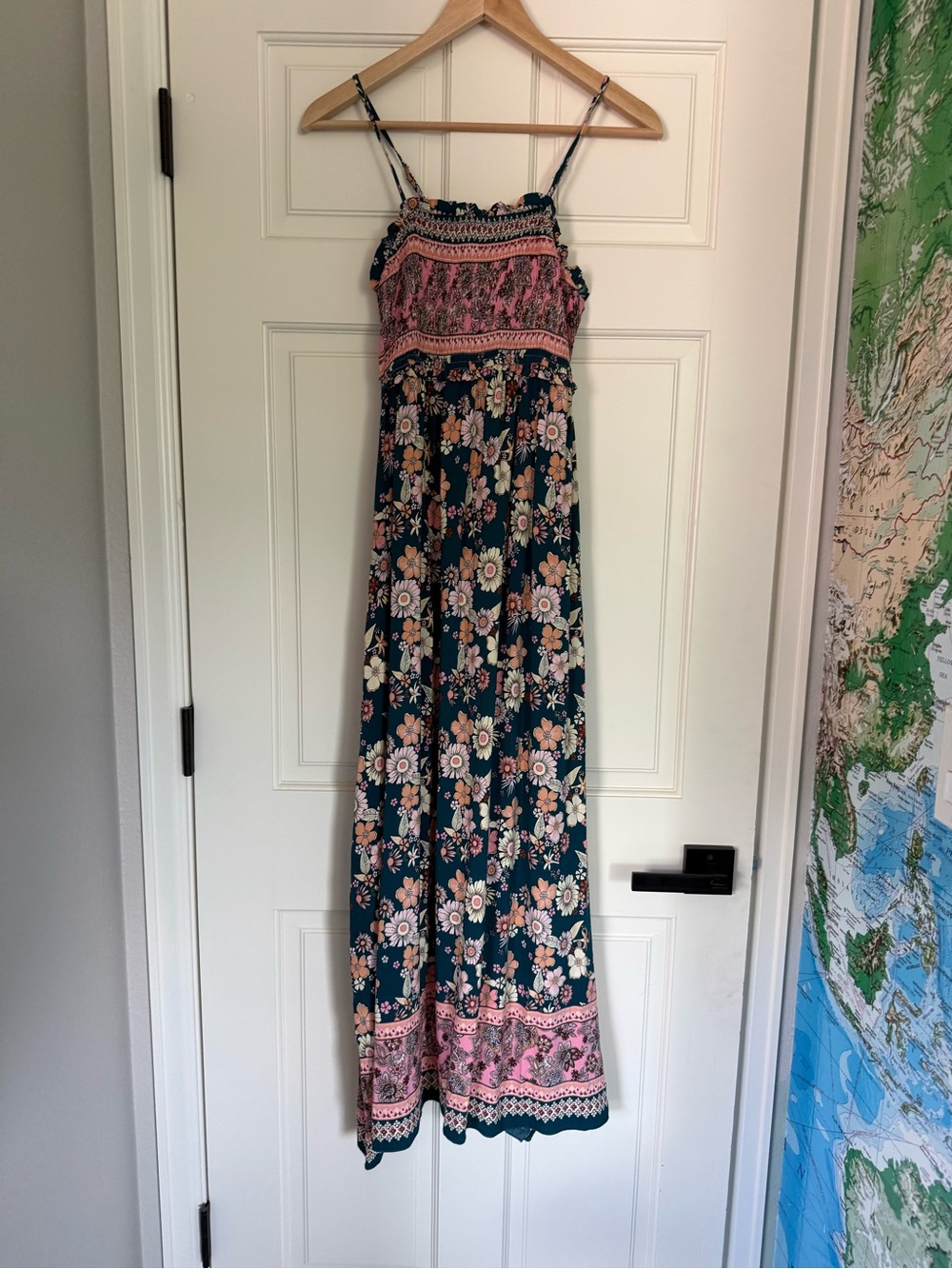 Cupshe Teal Floral Maxi Dress with Pink Trim